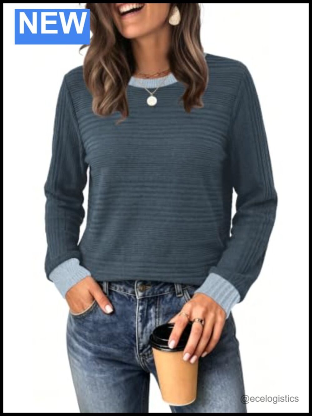 Long Sleeve Tunic Sweater Lightweight Cozy Color Block Crew Neck